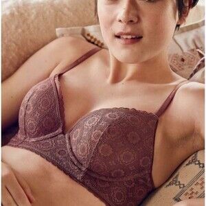 Aerie Real Happy Plunge Mauve Pink Floral Lace Underwire Bra Sz 32C